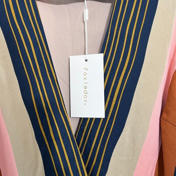 Anthropologie Womens Foxiedox Colorete Asymmetric Striped Wrap Dress Medium NEW - Picture 12 of 16